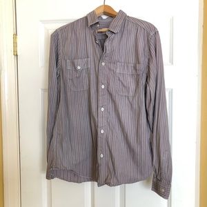 Utility Slim Fit Gray Casual Button Dress Shirt Vertical Stripes Men's Medium